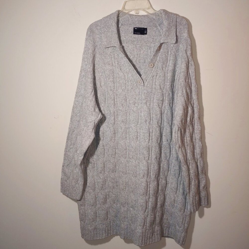 ASOS Design Cable Knit Collared V-Neck Long Sleeve Sweater Dress Size 22 Grey